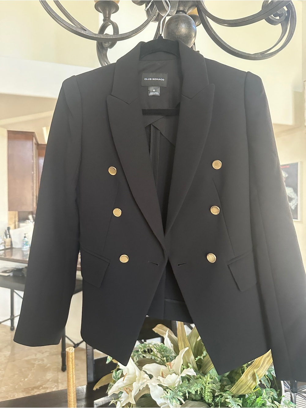 Club Monaco Black Double-Breasted Blazer with Gold Buttons